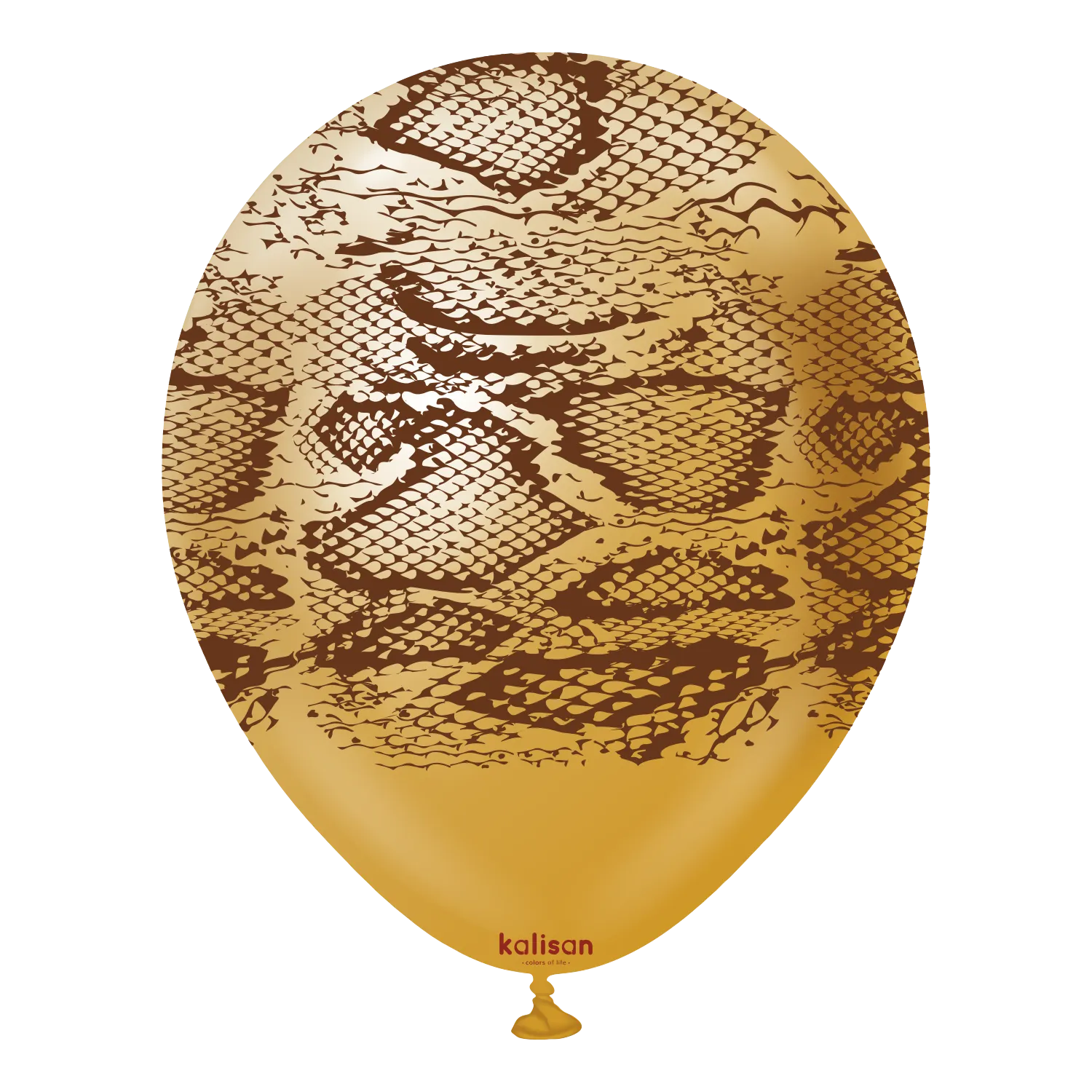 Kalisan 12" Snake Printed Mirror Gold (Print color: Dark Brown) Latex Balloon, 25 pieces