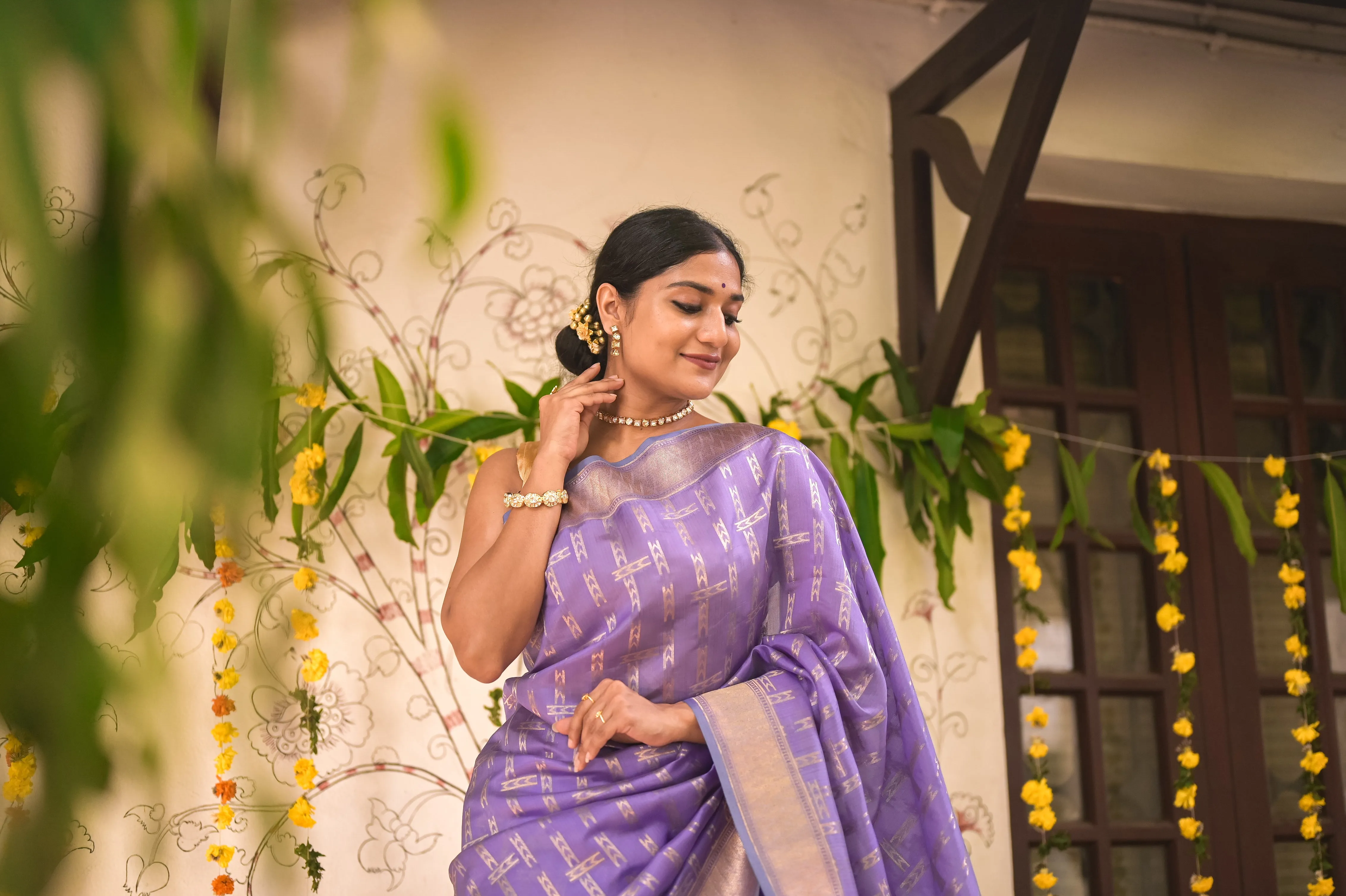 Lavender Banaras silk saree