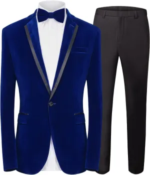MAGE MALE Men's 2 Piece Velvet Suit Peak Lapel One Button Slim Fit Tuxedo Blazer Party Dinner Jacket & Pants