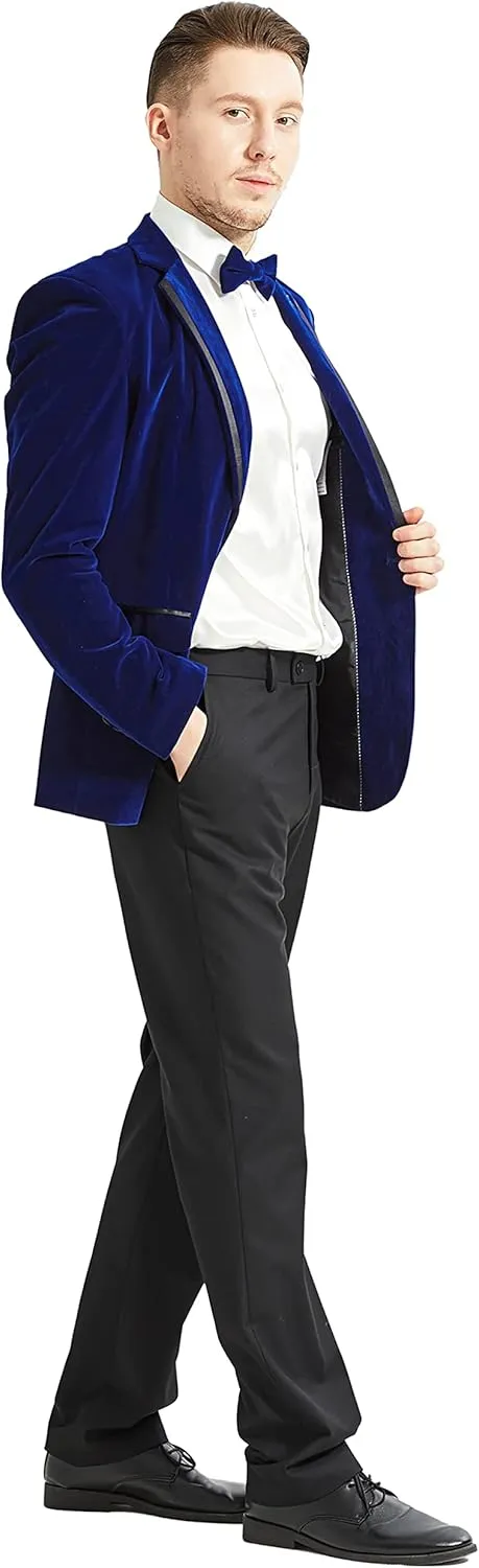 MAGE MALE Men's 2 Piece Velvet Suit Peak Lapel One Button Slim Fit Tuxedo Blazer Party Dinner Jacket & Pants