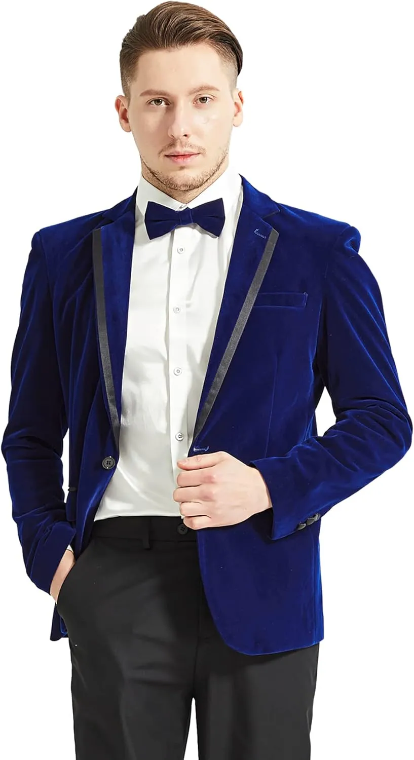 MAGE MALE Men's 2 Piece Velvet Suit Peak Lapel One Button Slim Fit Tuxedo Blazer Party Dinner Jacket & Pants