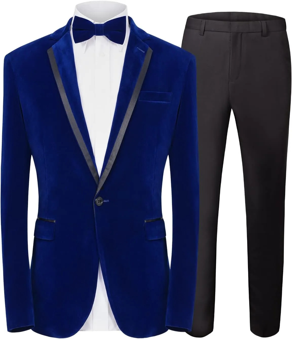 MAGE MALE Men's 2 Piece Velvet Suit Peak Lapel One Button Slim Fit Tuxedo Blazer Party Dinner Jacket & Pants