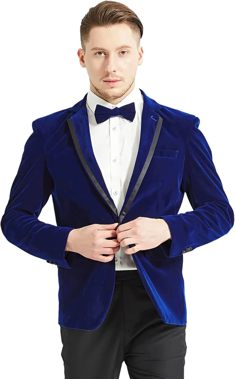 MAGE MALE Men's 2 Piece Velvet Suit Peak Lapel One Button Slim Fit Tuxedo Blazer Party Dinner Jacket & Pants