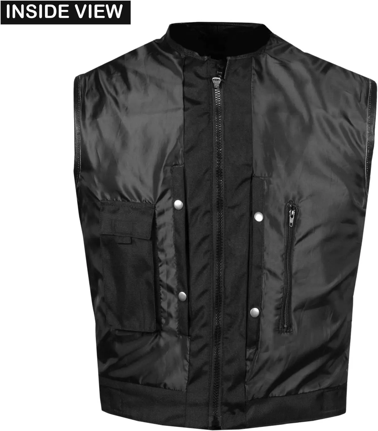 Men's Armor Biker Motorcycle Vest Swat Style | Premium Black Cowhide Leather | Adjustable Waist & Concealed Carry Pockets