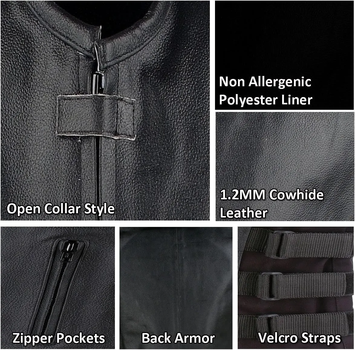 Men's Armor Biker Motorcycle Vest Swat Style | Premium Black Cowhide Leather | Adjustable Waist & Concealed Carry Pockets
