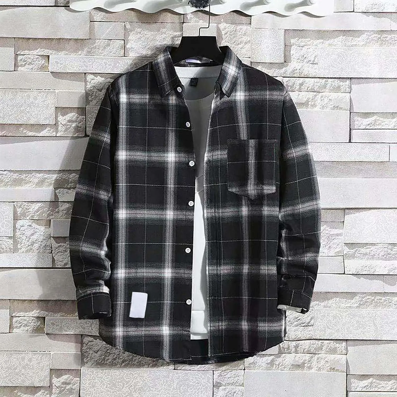 Mens Shirts Long Sleeve Casual 2025 T-Shirts Fashion Plaid Summer Classic Solid Tee Tops,Clothes,Y2K Summer Tops