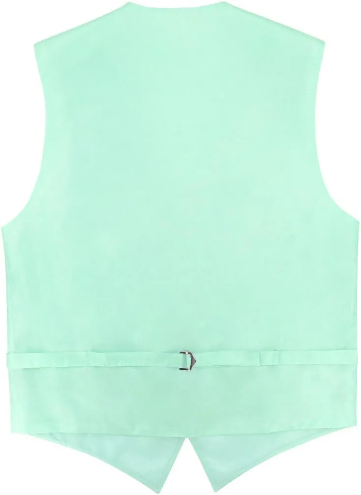 Mens SLIM FIT Dress Vest BowTie Solid AQUA GREEN Bow Tie Handkerchief Set