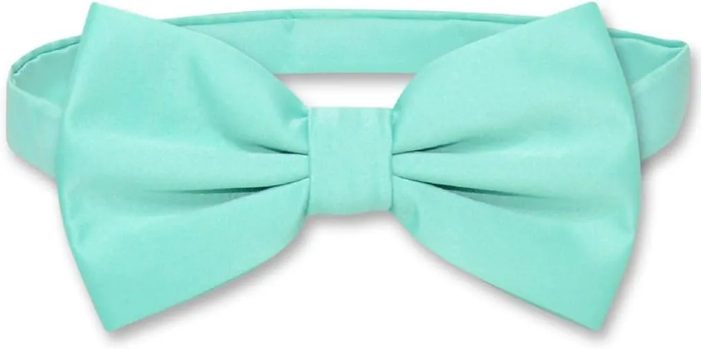 Mens SLIM FIT Dress Vest BowTie Solid AQUA GREEN Bow Tie Handkerchief Set