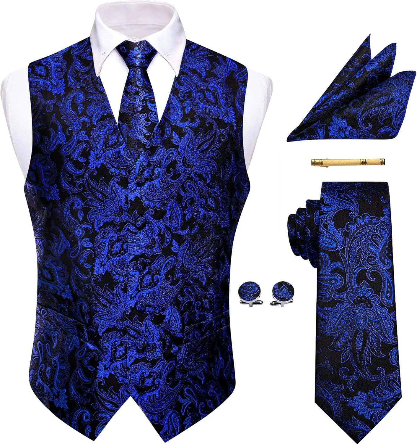 Mens Victorian Vest Tie Set Silk Paisley Suit Vests Formal Waistcoat Gothic Steampunk Vest with Notched Lapels
