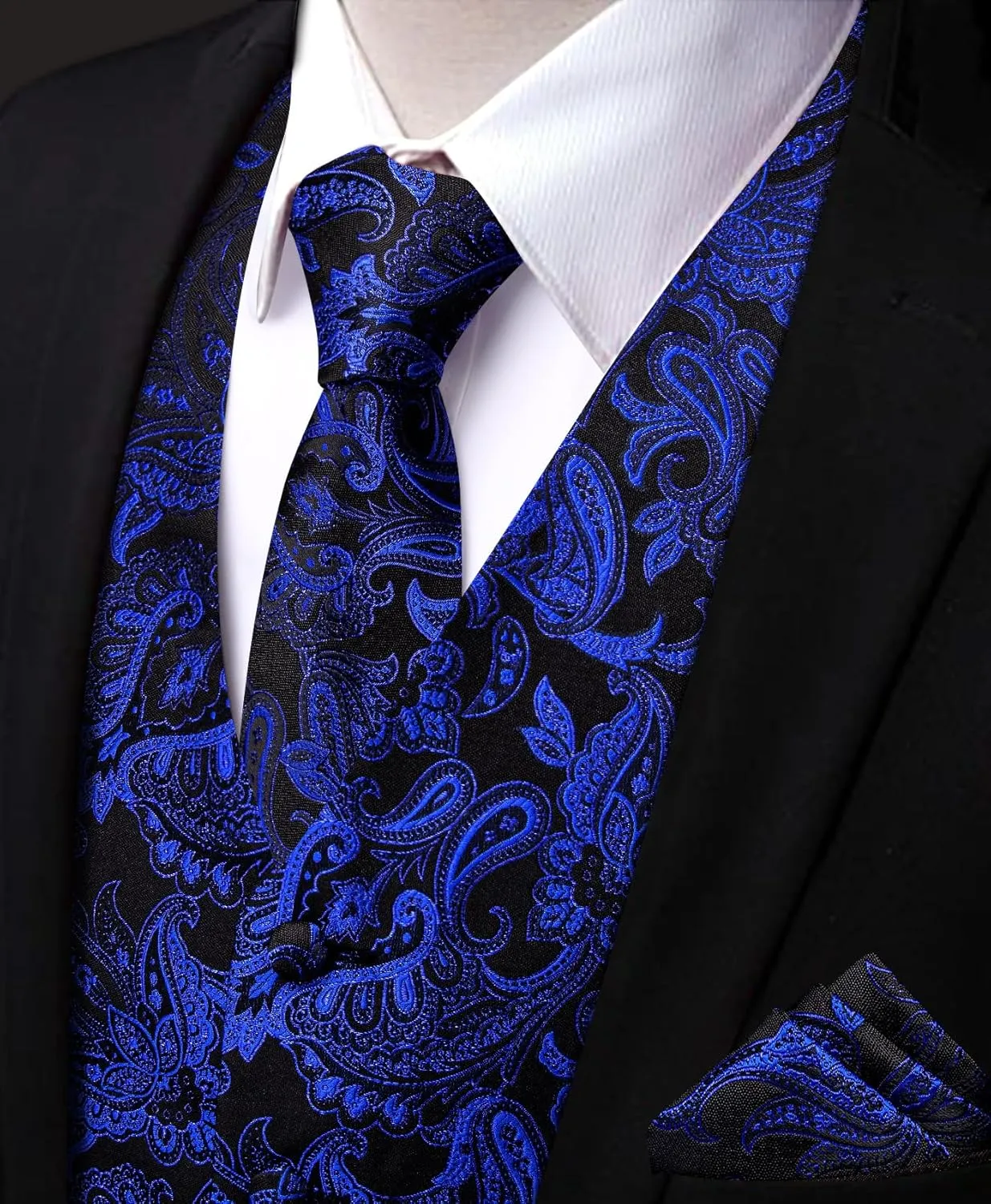 Mens Victorian Vest Tie Set Silk Paisley Suit Vests Formal Waistcoat Gothic Steampunk Vest with Notched Lapels