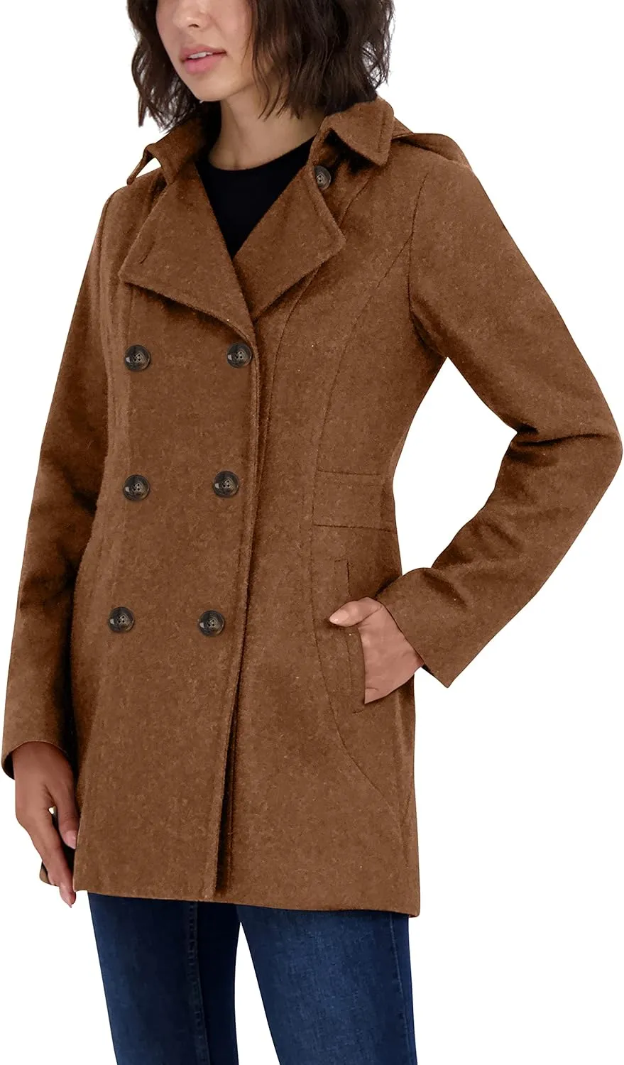 Nautica Women's Peacoat Wool Blend Double Breasted Winter Coat