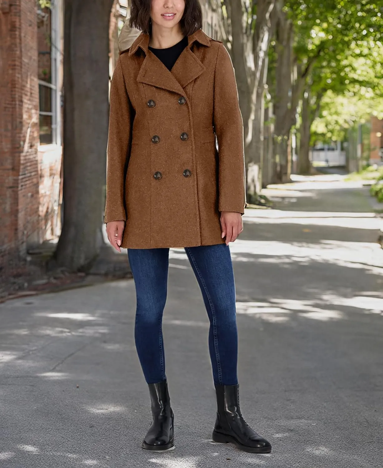 Nautica Women's Peacoat Wool Blend Double Breasted Winter Coat