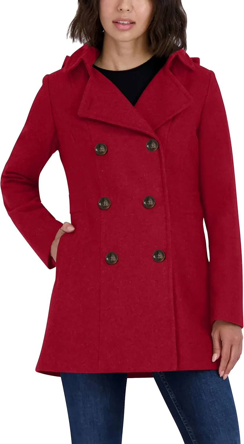 Nautica Women's Peacoat Wool Blend Double Breasted Winter Coat