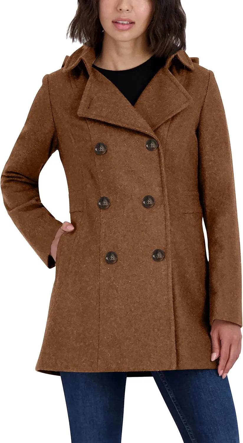 Nautica Women's Peacoat Wool Blend Double Breasted Winter Coat