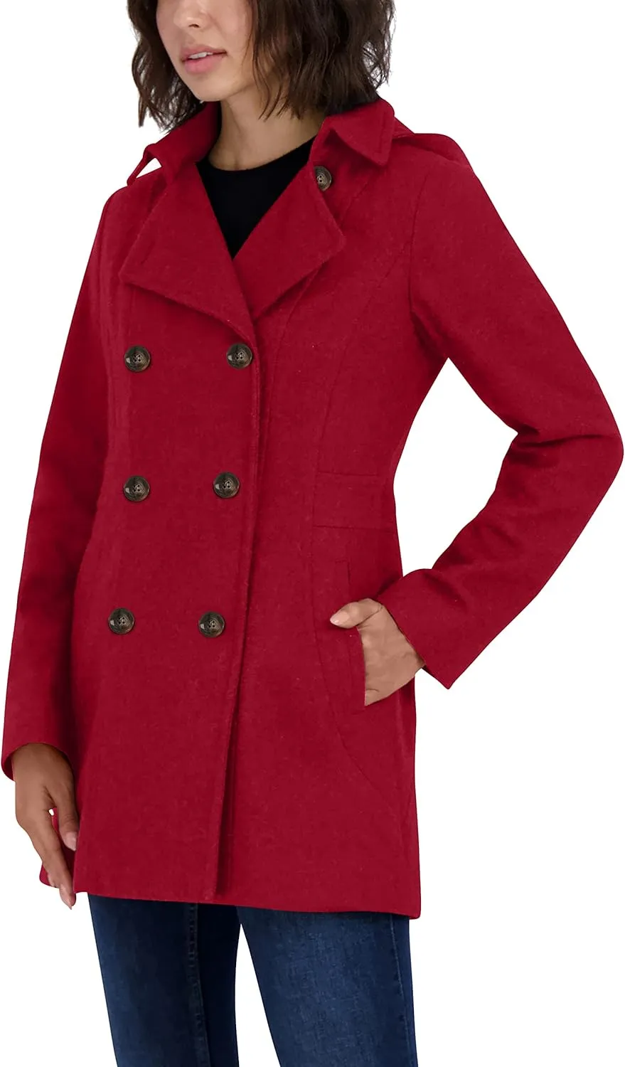 Nautica Women's Peacoat Wool Blend Double Breasted Winter Coat