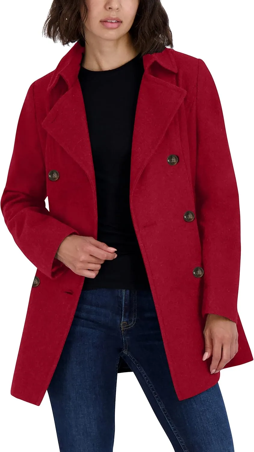 Nautica Women's Peacoat Wool Blend Double Breasted Winter Coat