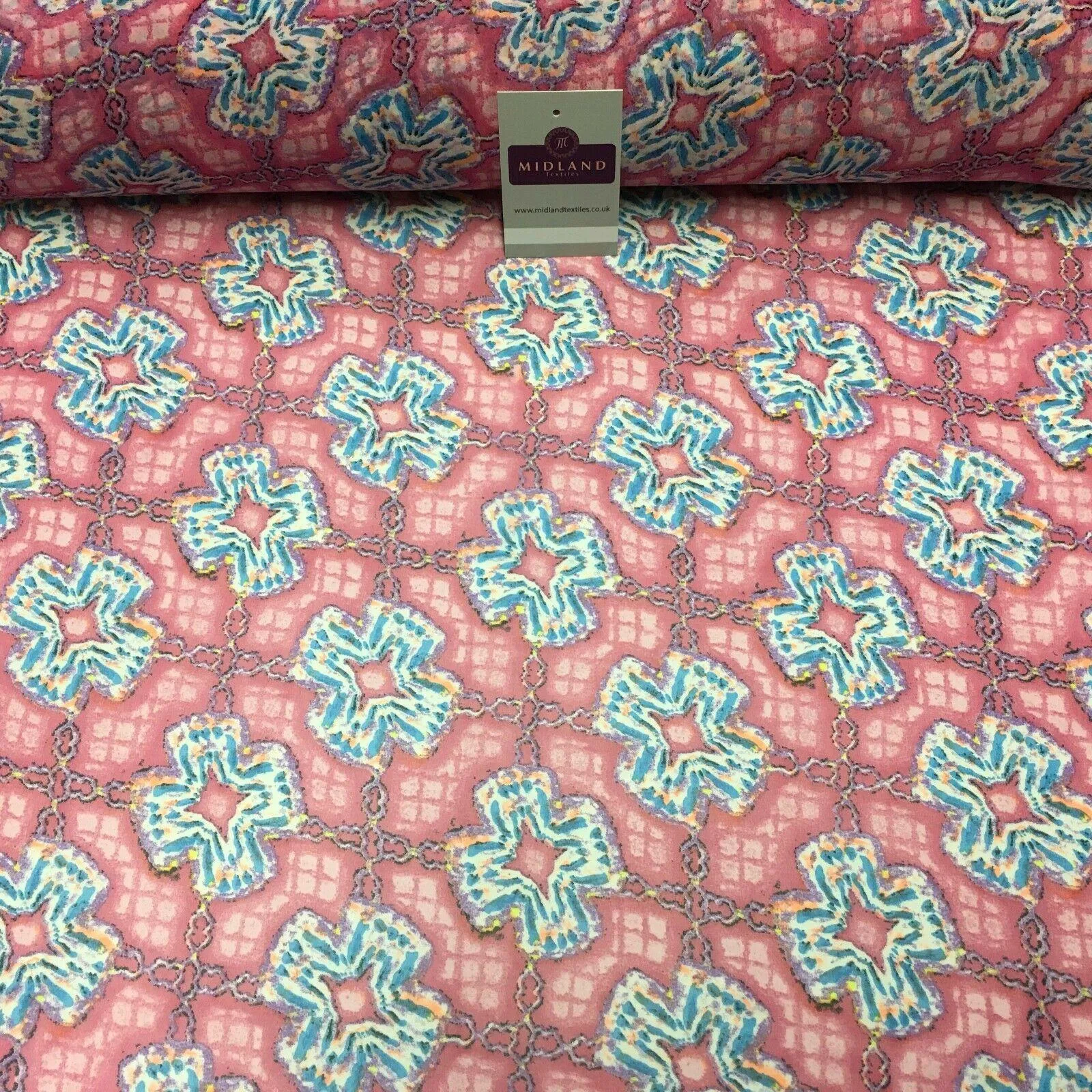 Pink Geometric Printed Crepe chiffon Dress Fabric 150 cm MK1190-31 Mtex