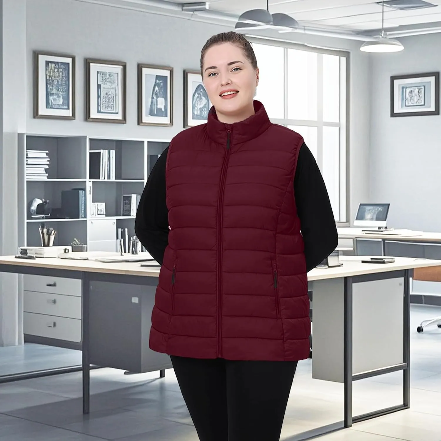 Plus Size Women's Packable Puffer Vest 1X-6X Water-Resistant Quilted Puffy Vest (Exclusively for Plus Size)