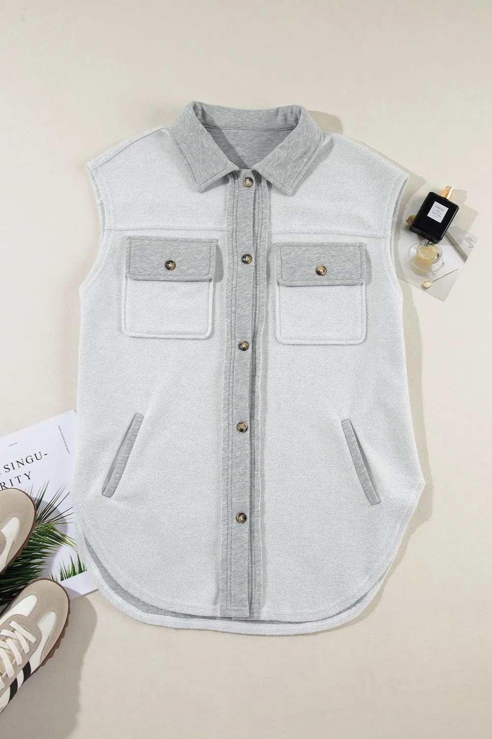 Pocketed Button Up Collared Neck Vest