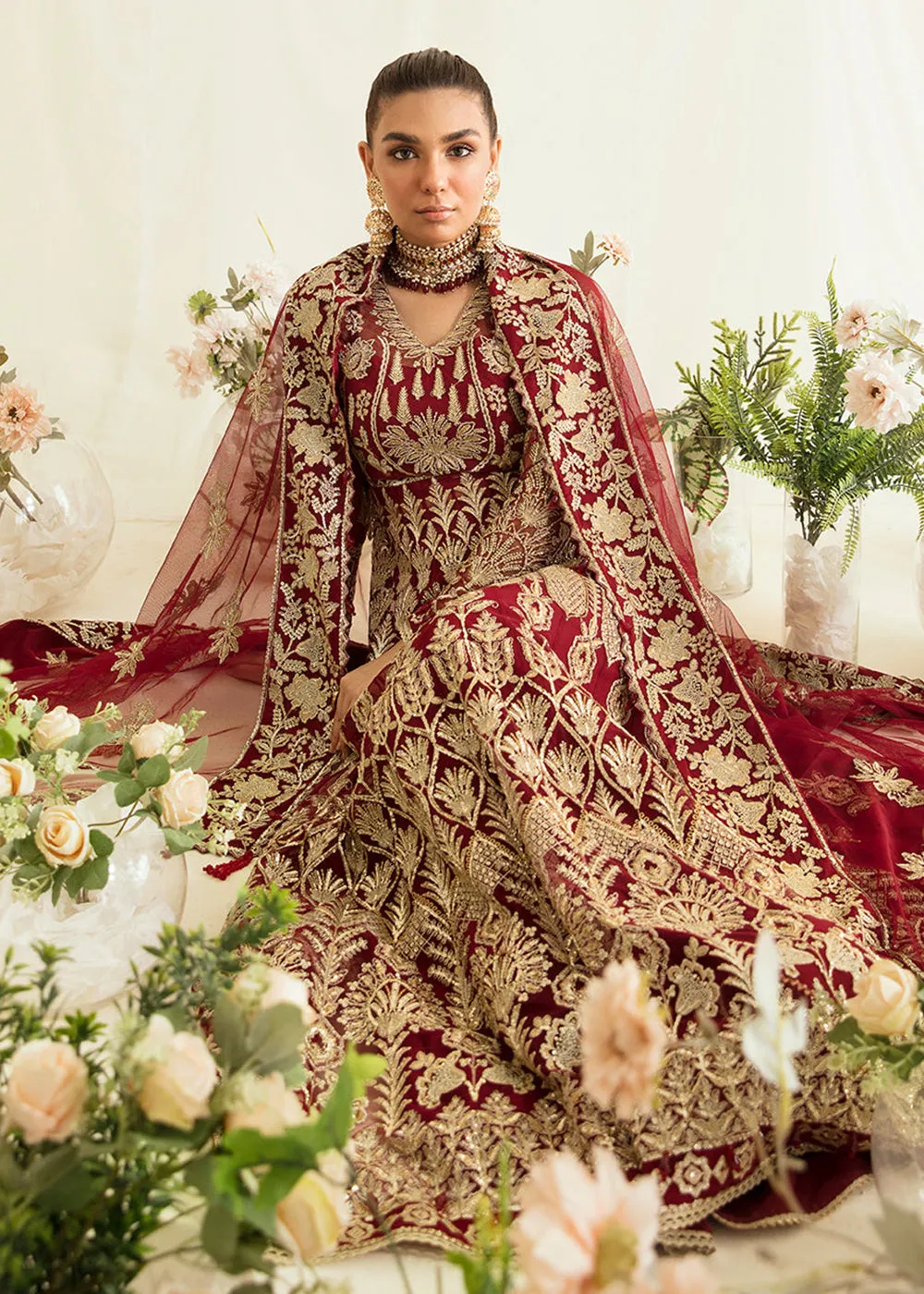 Red Pakistani Maxi Dress | Ayzel | Fleur De Lis Formals’23 | Tresor