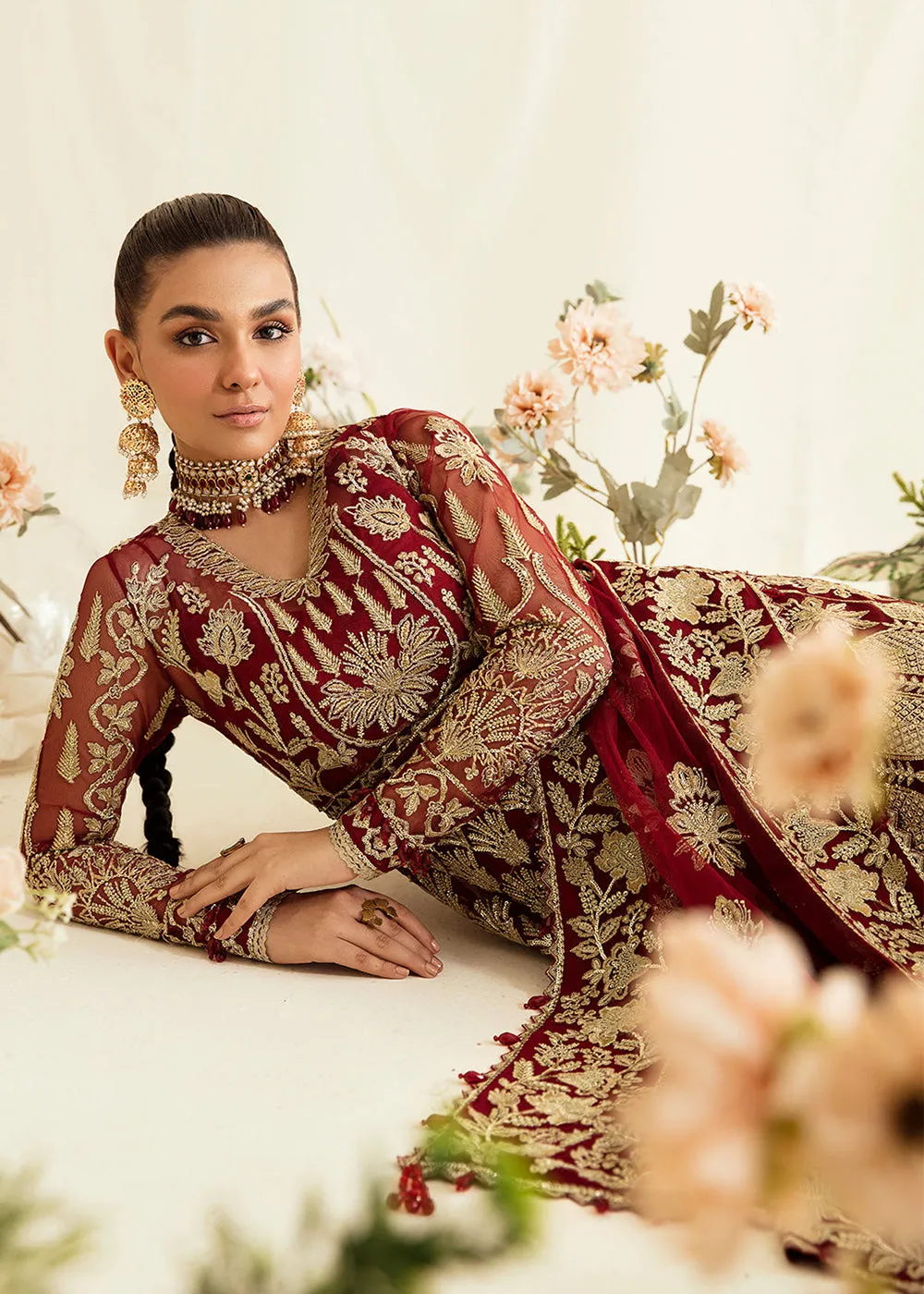 Red Pakistani Maxi Dress | Ayzel | Fleur De Lis Formals’23 | Tresor