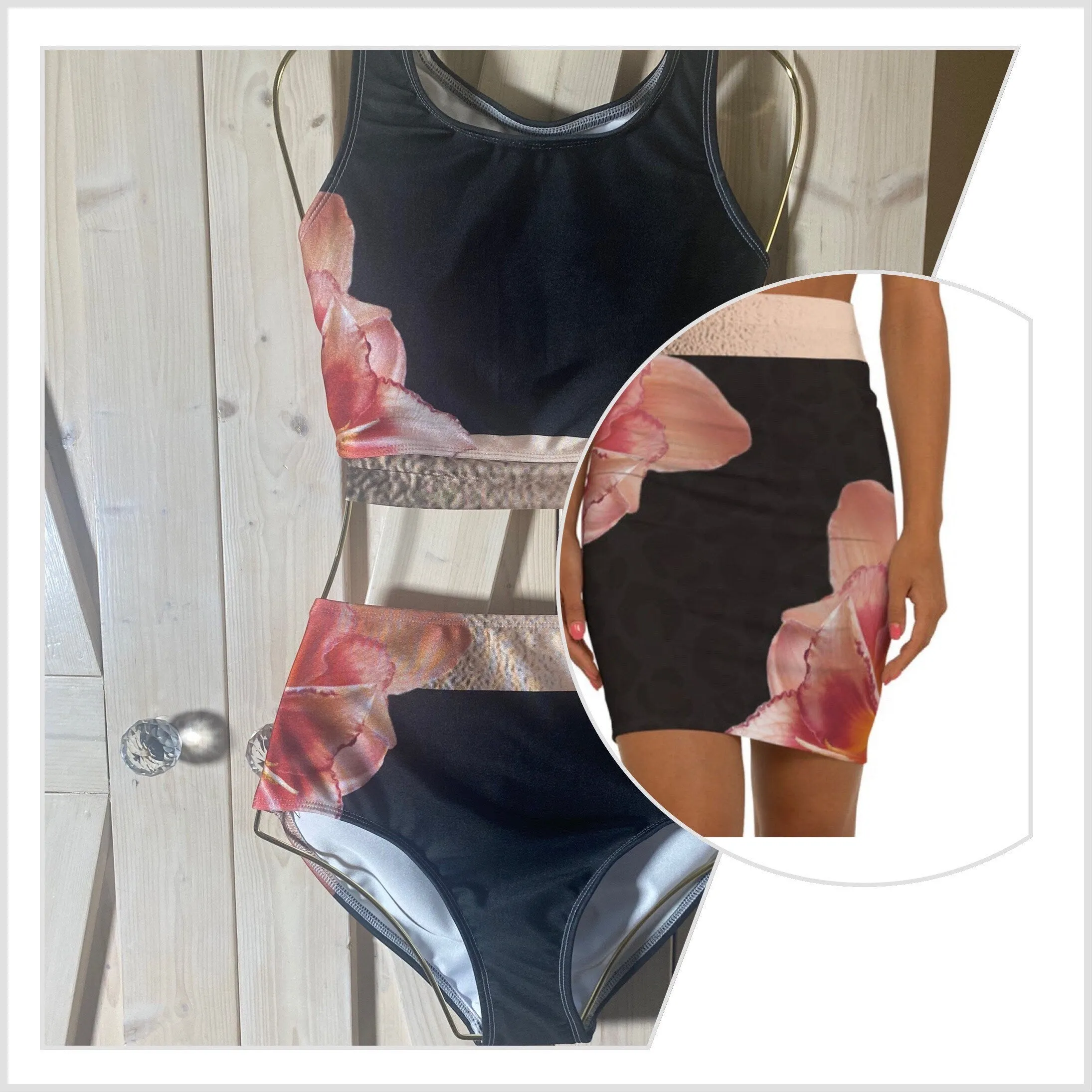 resort cover skirt Dark Leopard pink hibiscus midi swim skirt cover-up womens stretch swim-skirt beach cruise pool yacht Shore and Skyline