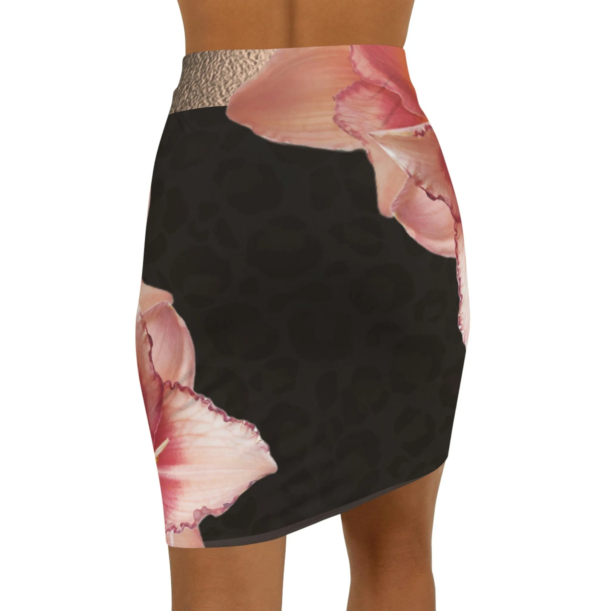 resort cover skirt Dark Leopard pink hibiscus midi swim skirt cover-up womens stretch swim-skirt beach cruise pool yacht Shore and Skyline