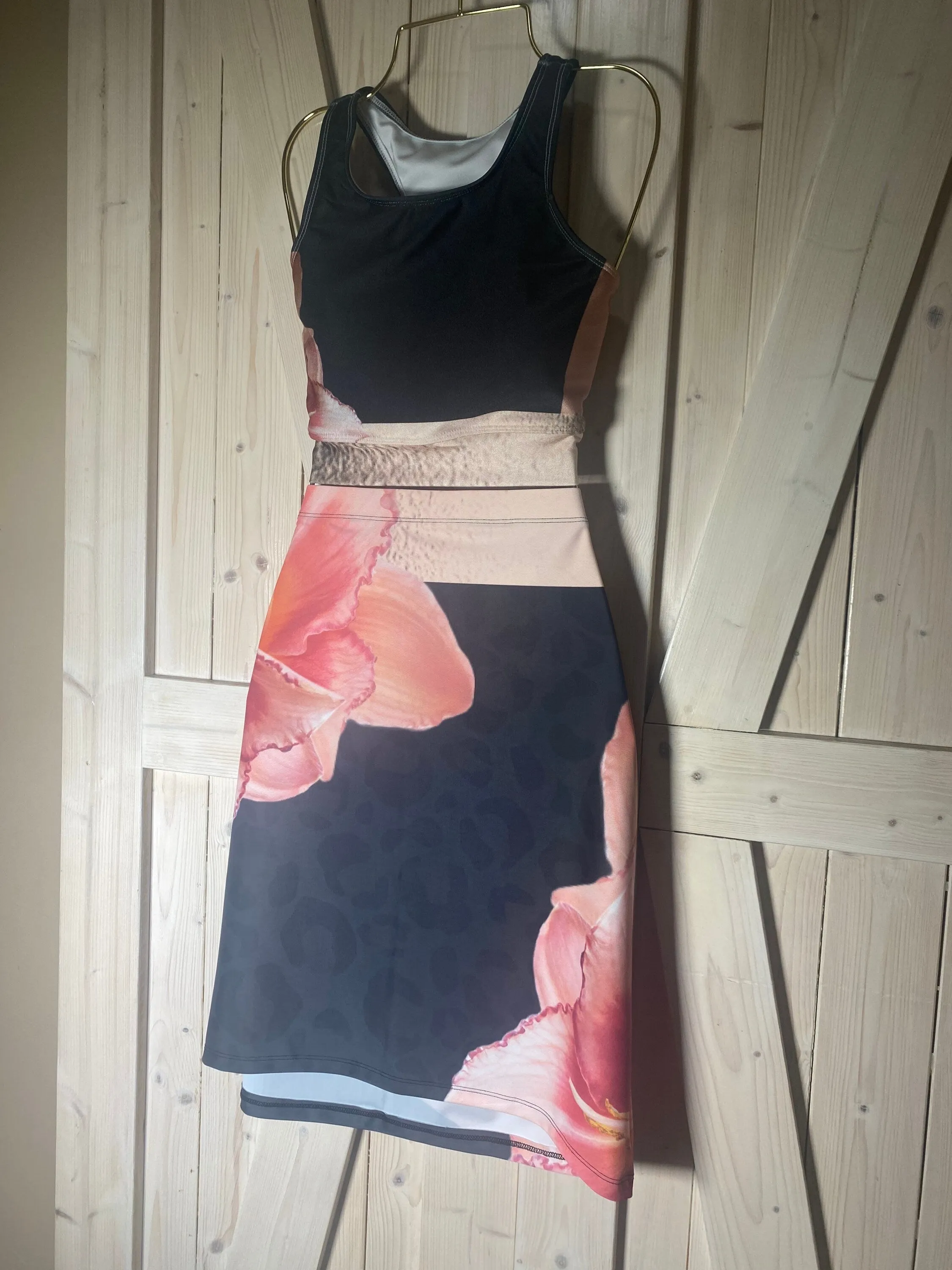 resort cover skirt Dark Leopard pink hibiscus midi swim skirt cover-up womens stretch swim-skirt beach cruise pool yacht Shore and Skyline