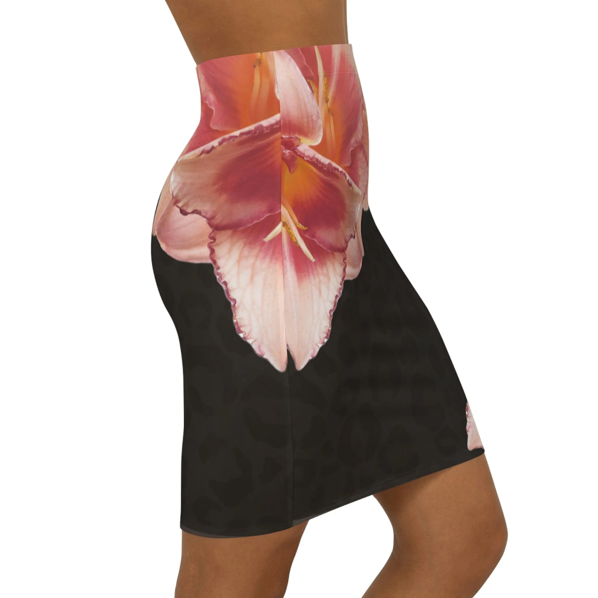 resort cover skirt Dark Leopard pink hibiscus midi swim skirt cover-up womens stretch swim-skirt beach cruise pool yacht Shore and Skyline