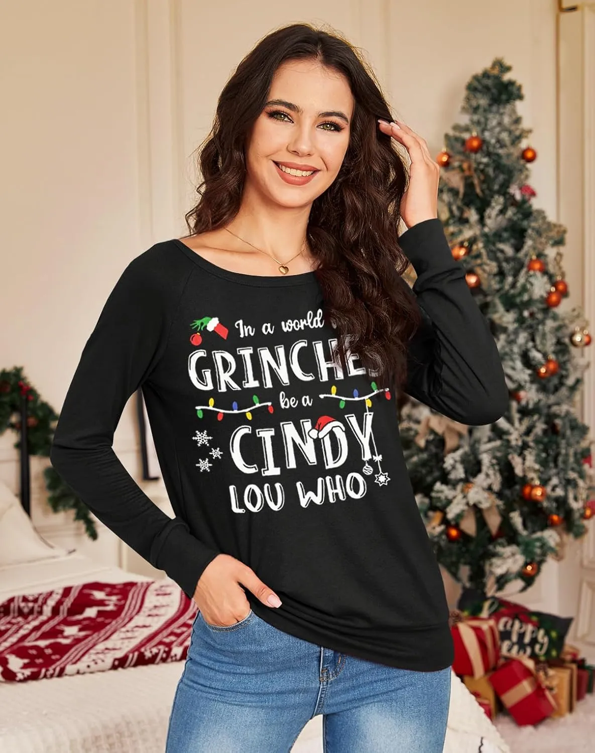 Spadehill Christmas Womens Long Sleeves Crewneck Cotton Sweatshirt