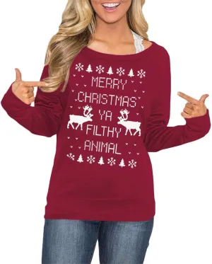 Spadehill Christmas Womens Long Sleeves Crewneck Cotton Sweatshirt