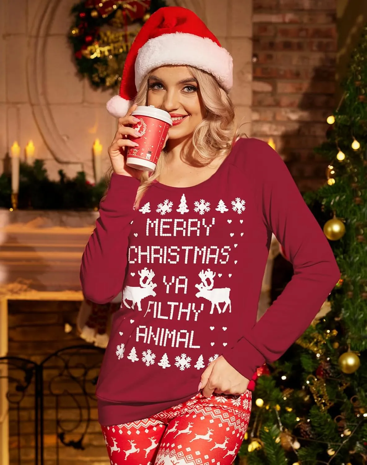 Spadehill Christmas Womens Long Sleeves Crewneck Cotton Sweatshirt