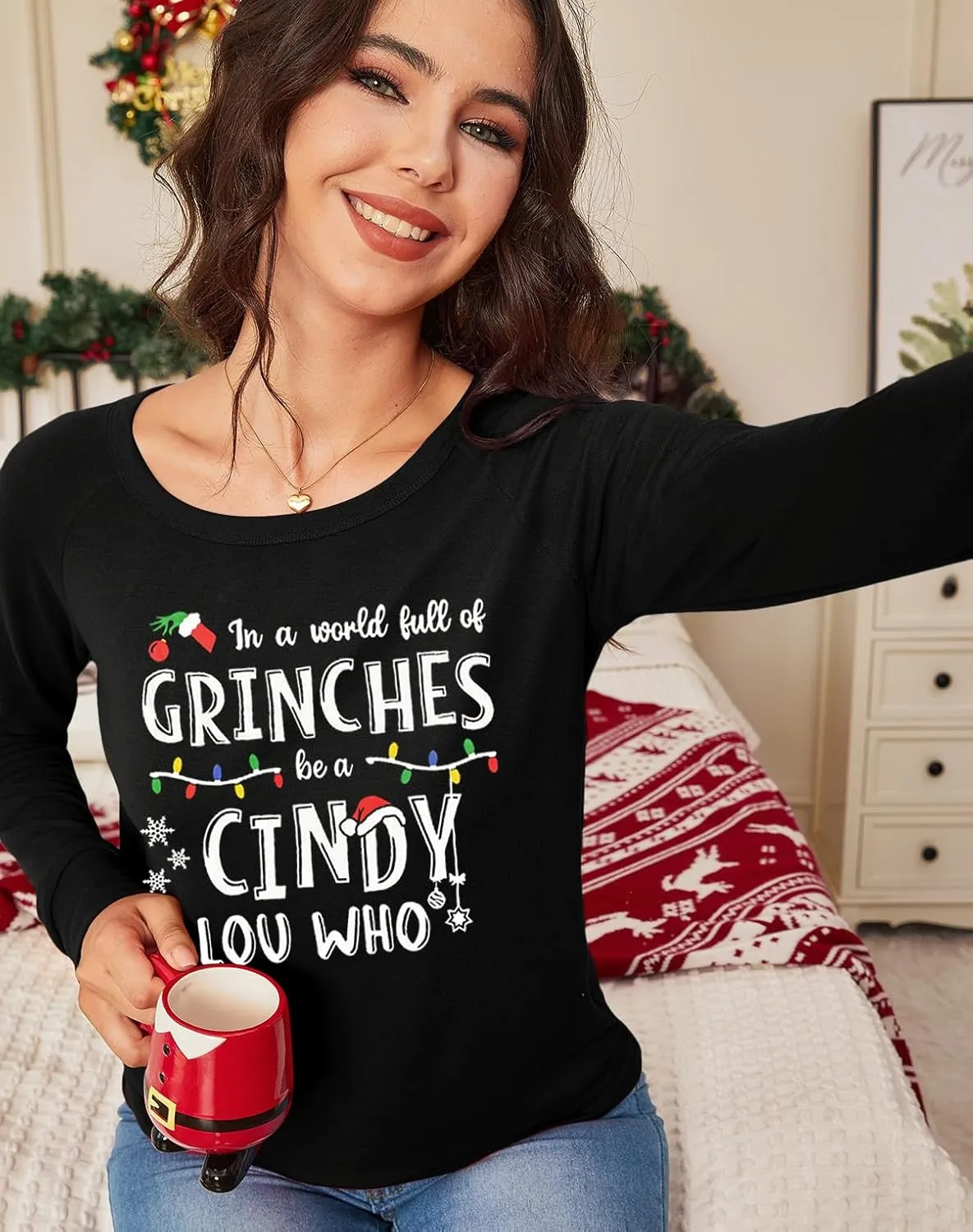 Spadehill Christmas Womens Long Sleeves Crewneck Cotton Sweatshirt