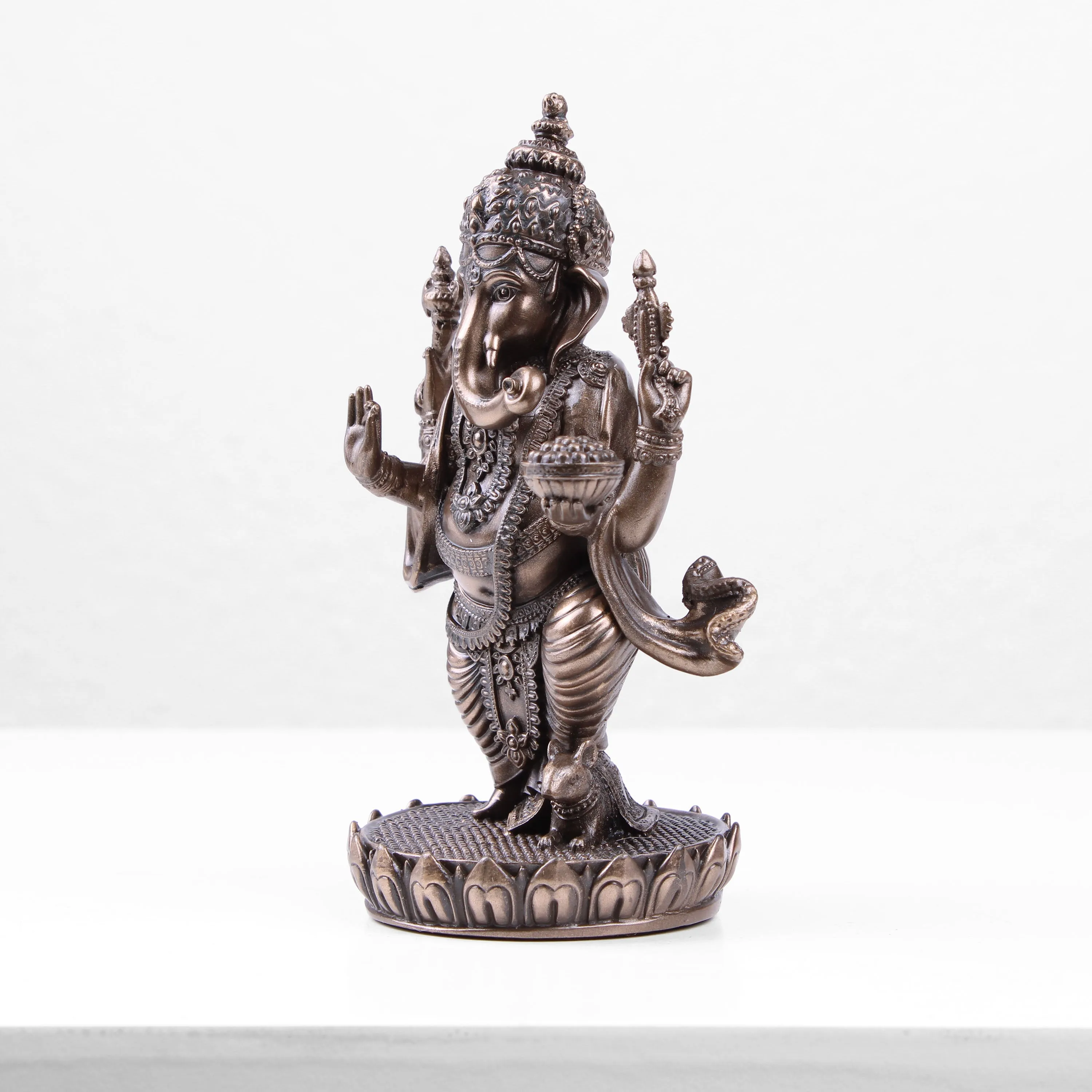 Standing Ganesha Statue on Lotus Base (Cold Cast Bronze Sculpture)