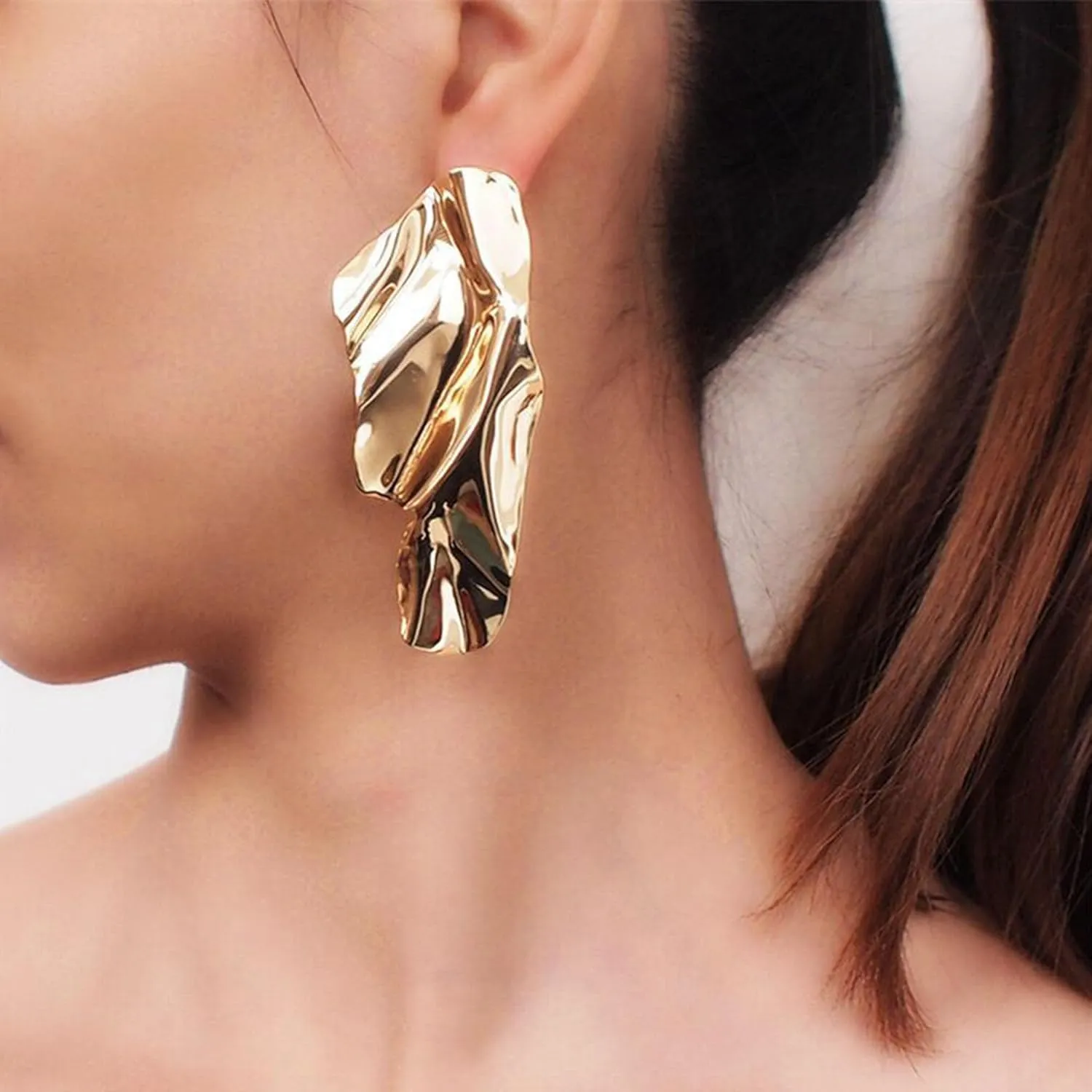 Statement Geometric Texture Earrings for Women Large Fashion Irregular Minimalism Metal Simple Modern Rectangle Large Hypoallergenic Leaf Earrings