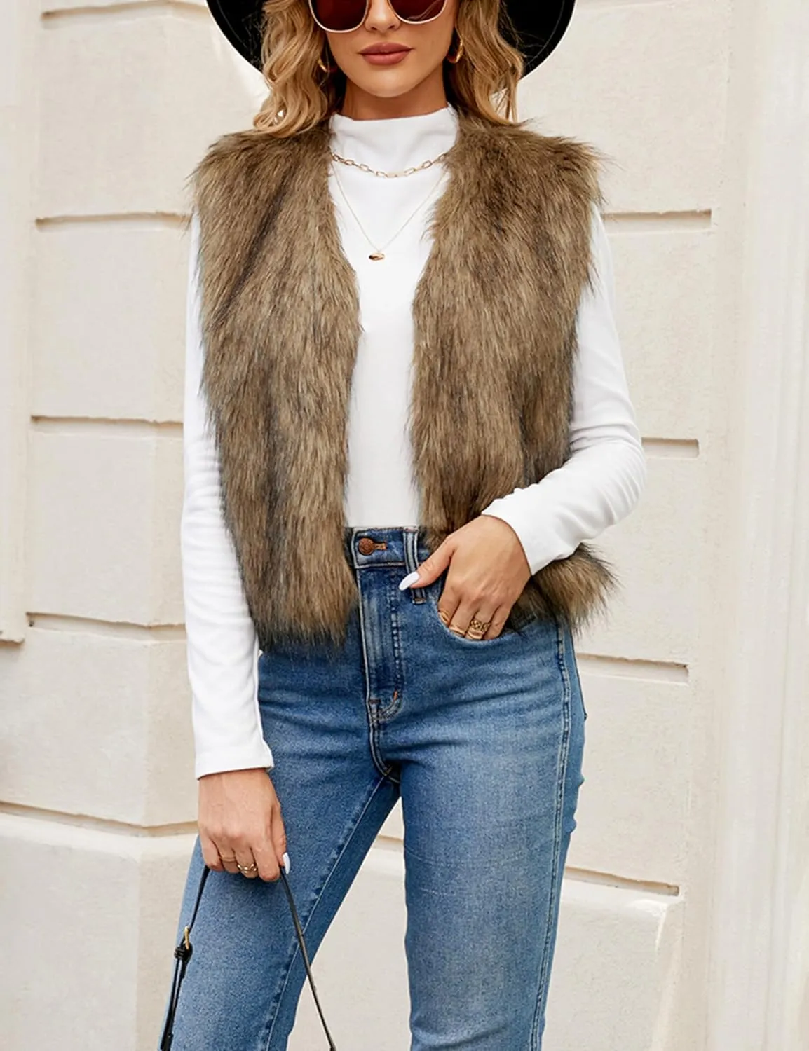 Tanming Women's Fashion Autumn and Winter Warm Short Faux Fur Vests
