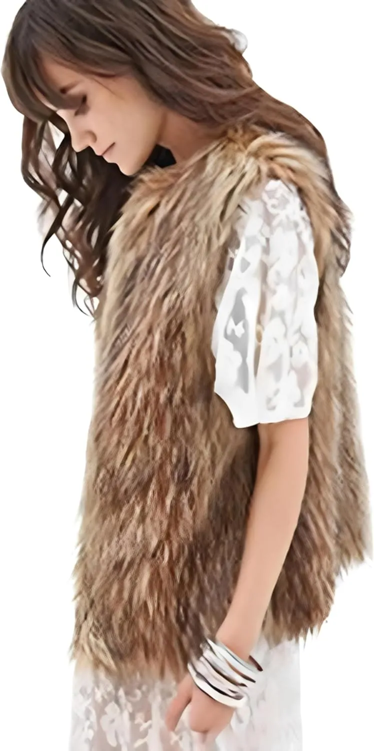 Tanming Women's Fashion Autumn and Winter Warm Short Faux Fur Vests