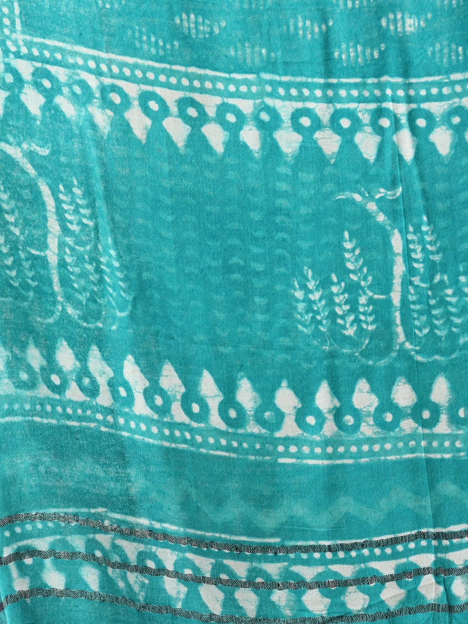 Teal Green Ivory Cotton Hand Block Printed Dupatta  - D04170472