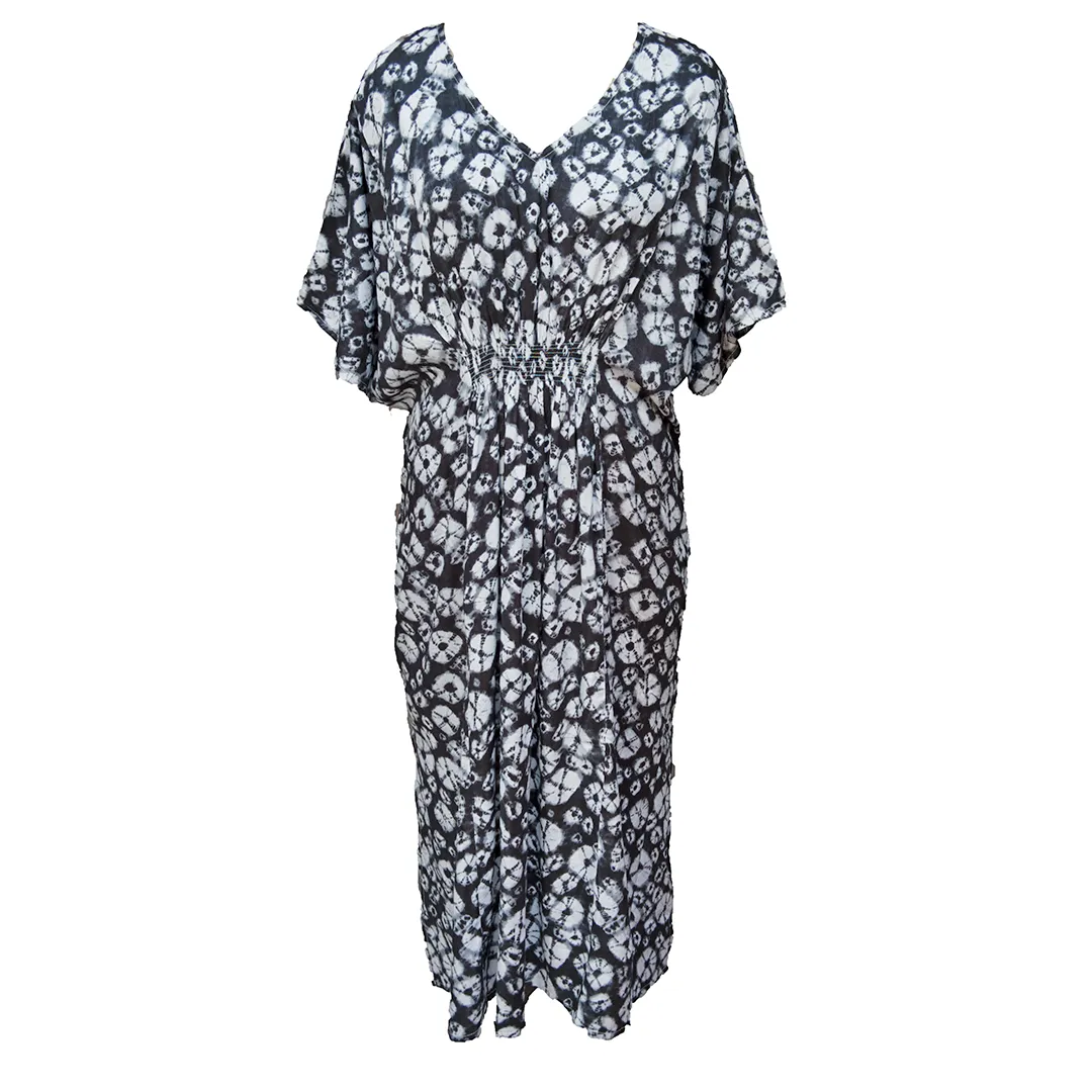 Tie Dye Black Smocked Maxi Dress Size 16-32 PL12