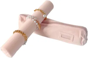 Velvet Jewelry Roll Bag for Brackets Bangles Watches, Great Jewelry Organizer for Travel, Pink