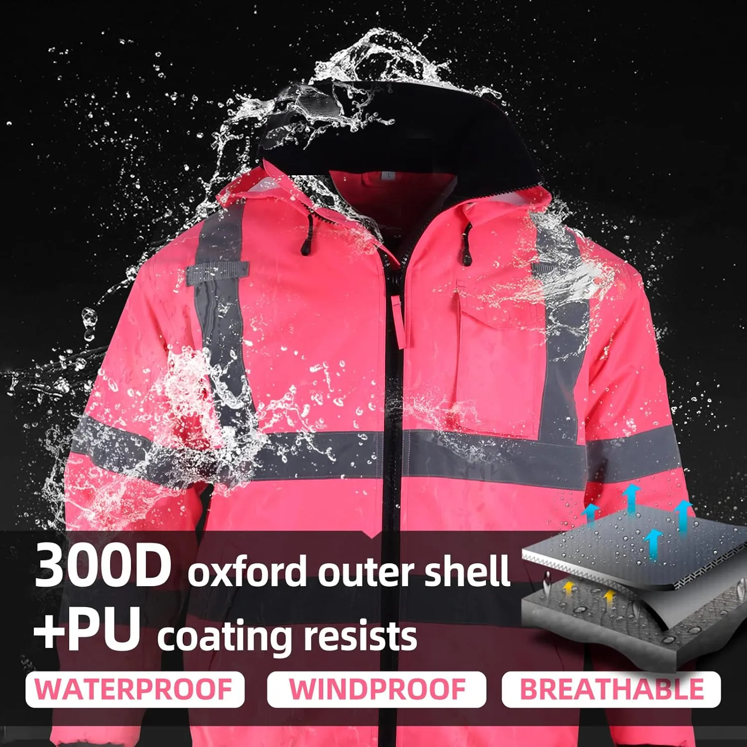 VENDACE Hi Vis Reflective Safety Winter Bomber Jacket Hoodie for Women ANSI High Visibility Pink Quilted Lining Jacket