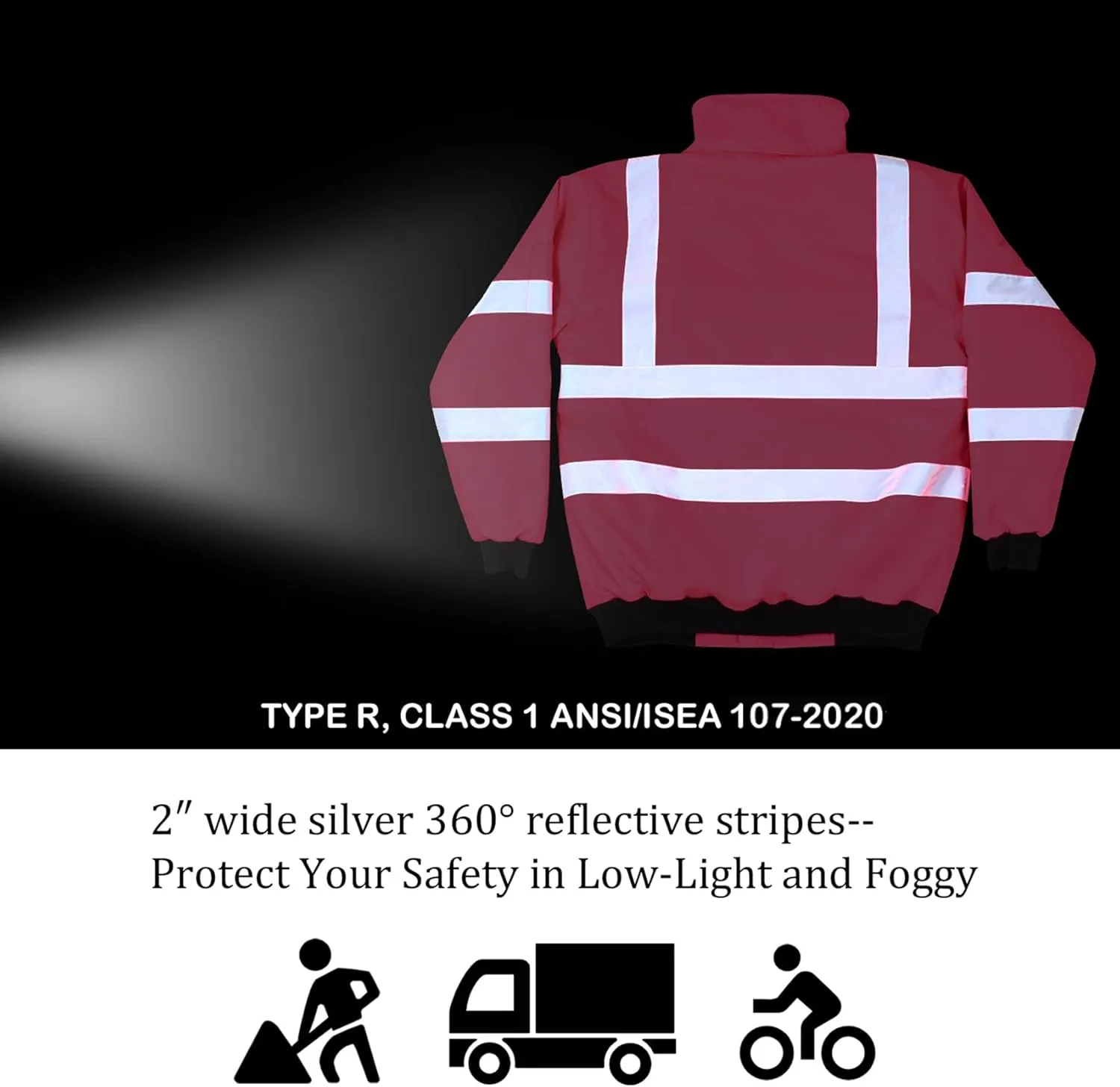 VENDACE Hi Vis Reflective Safety Winter Bomber Jacket Hoodie for Women ANSI High Visibility Pink Quilted Lining Jacket
