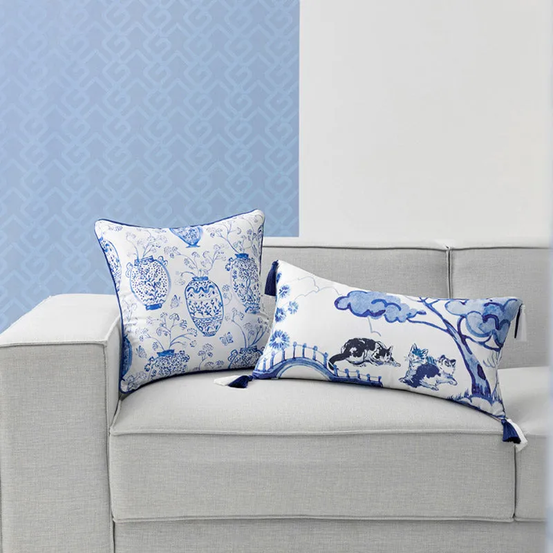 Vintage Classic Blue and White Floral Printed Cushion Series Home Decor Pillow