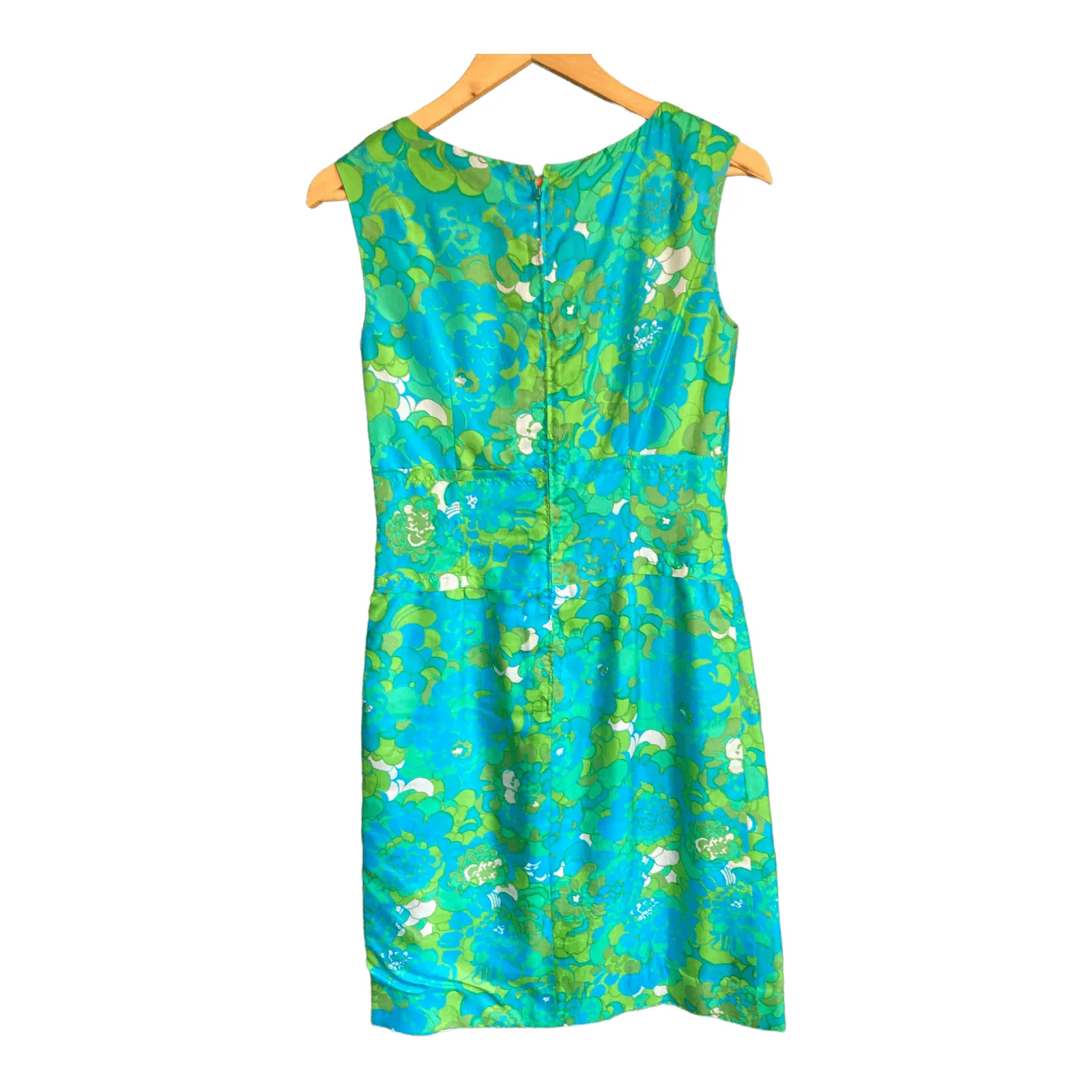 Vintage Green Floral Sleeveless Shift Dress UK Size 8