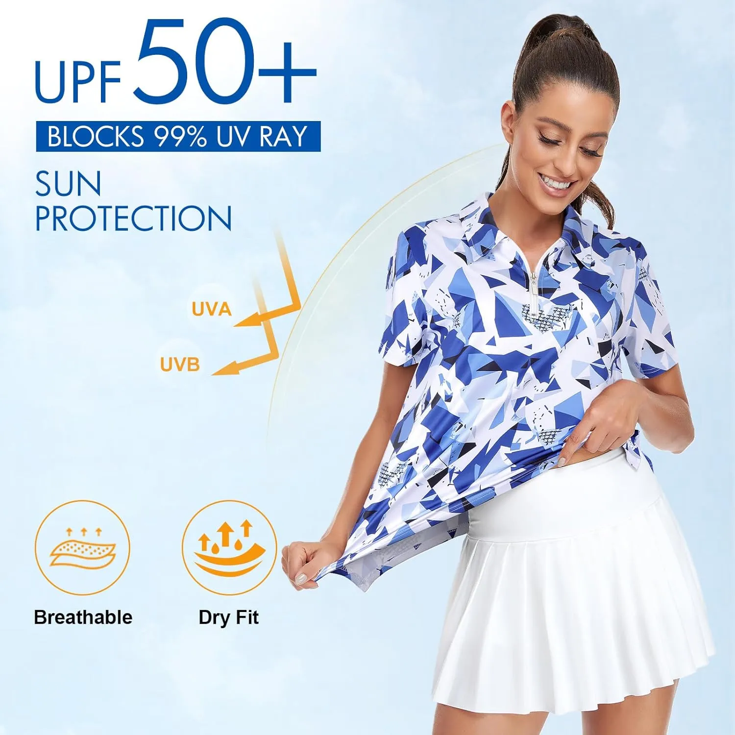 Viracy Womens Golf Shirt UPF50  Sun Protection Short Sleeve 1/4 Zip Up Polo Workout Tops Fast Dry Fit Moisture Wicking