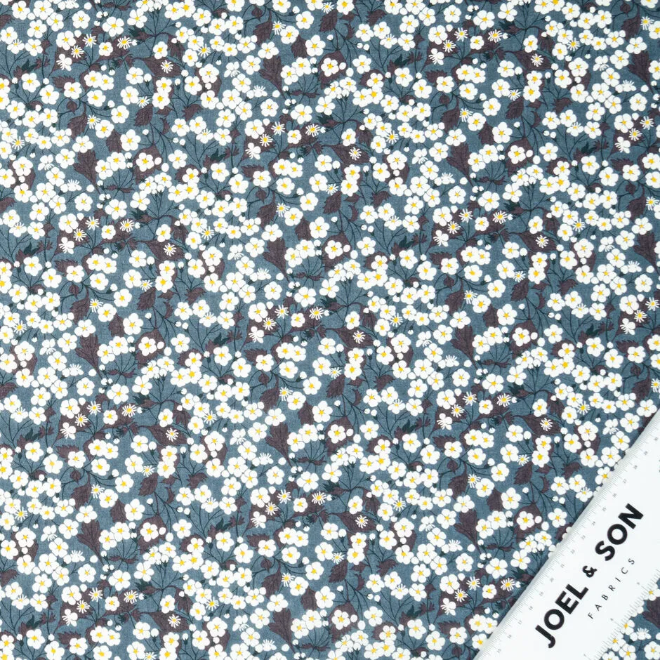 White Floral 'Mitsi' Grey Liberty Tana Lawn Cotton