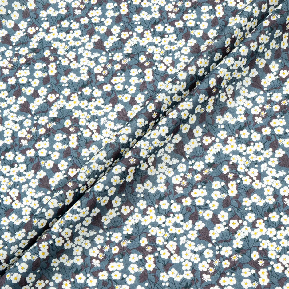 White Floral 'Mitsi' Grey Liberty Tana Lawn Cotton
