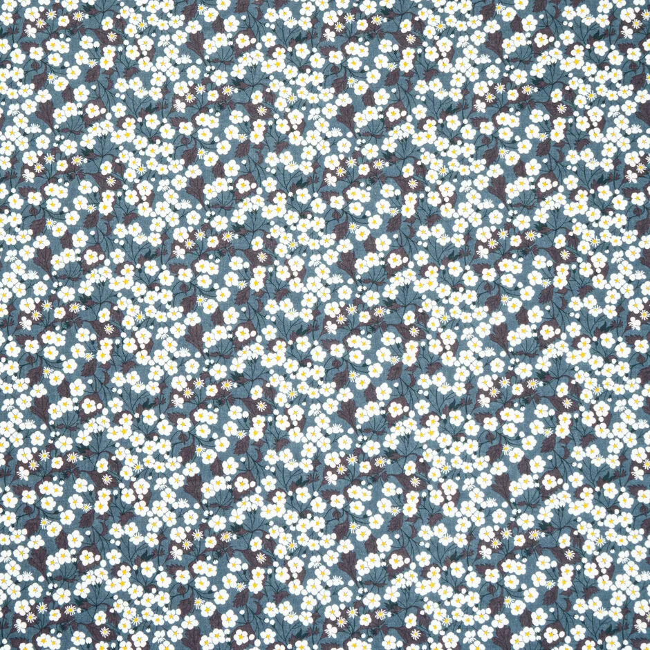 White Floral 'Mitsi' Grey Liberty Tana Lawn Cotton