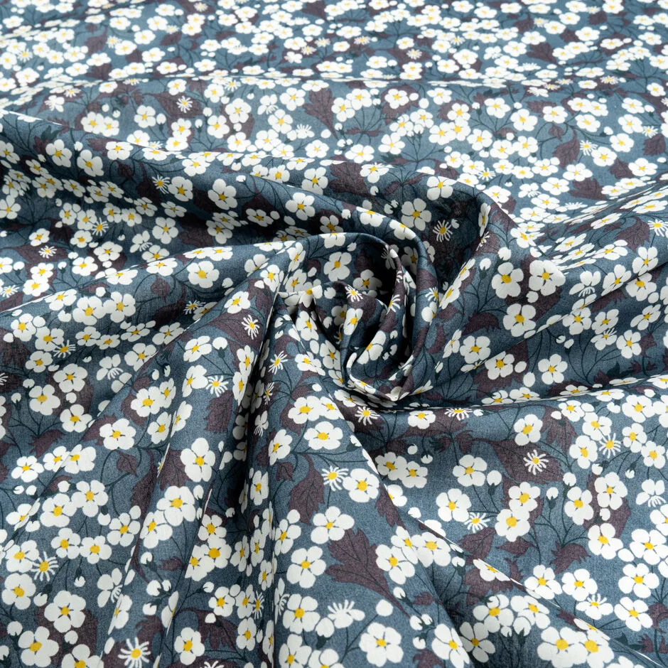 White Floral 'Mitsi' Grey Liberty Tana Lawn Cotton