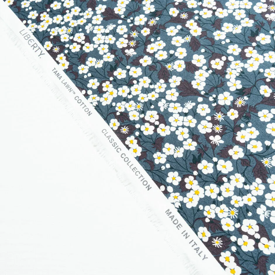 White Floral 'Mitsi' Grey Liberty Tana Lawn Cotton